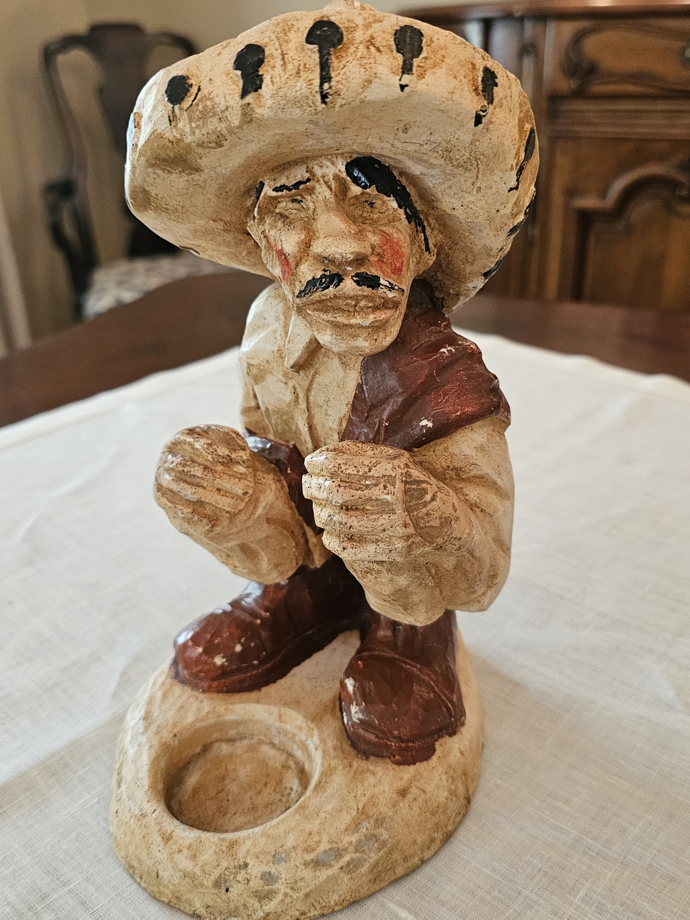 Vintage Chalkware Ashtray Match Holder Mid Century Mexican Cowboy Souvenir
